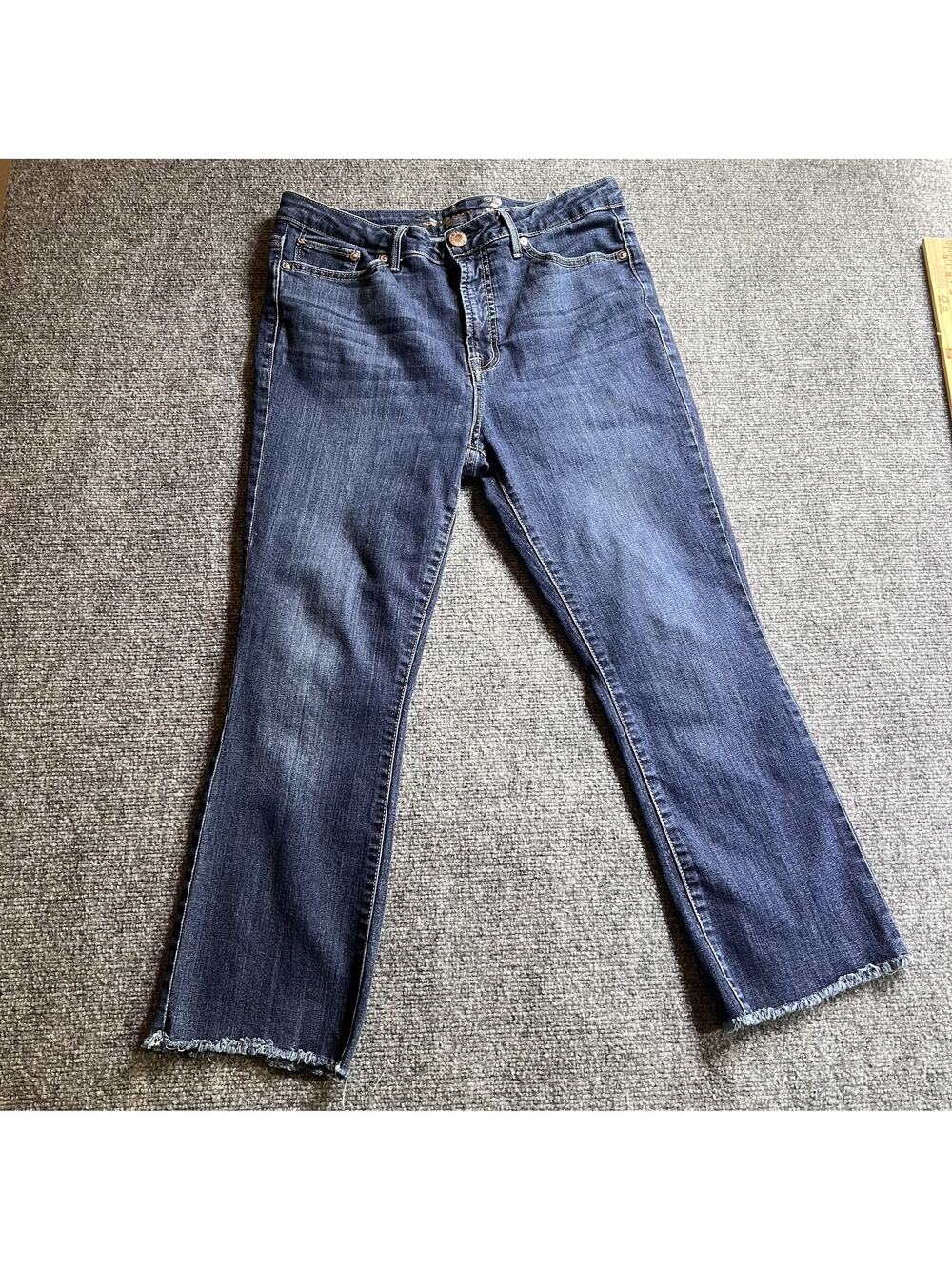 Seven7 Jeans Womens Size 10 Bootcut Dark Wash Stretch Denim Frayed Hem Mid Rise